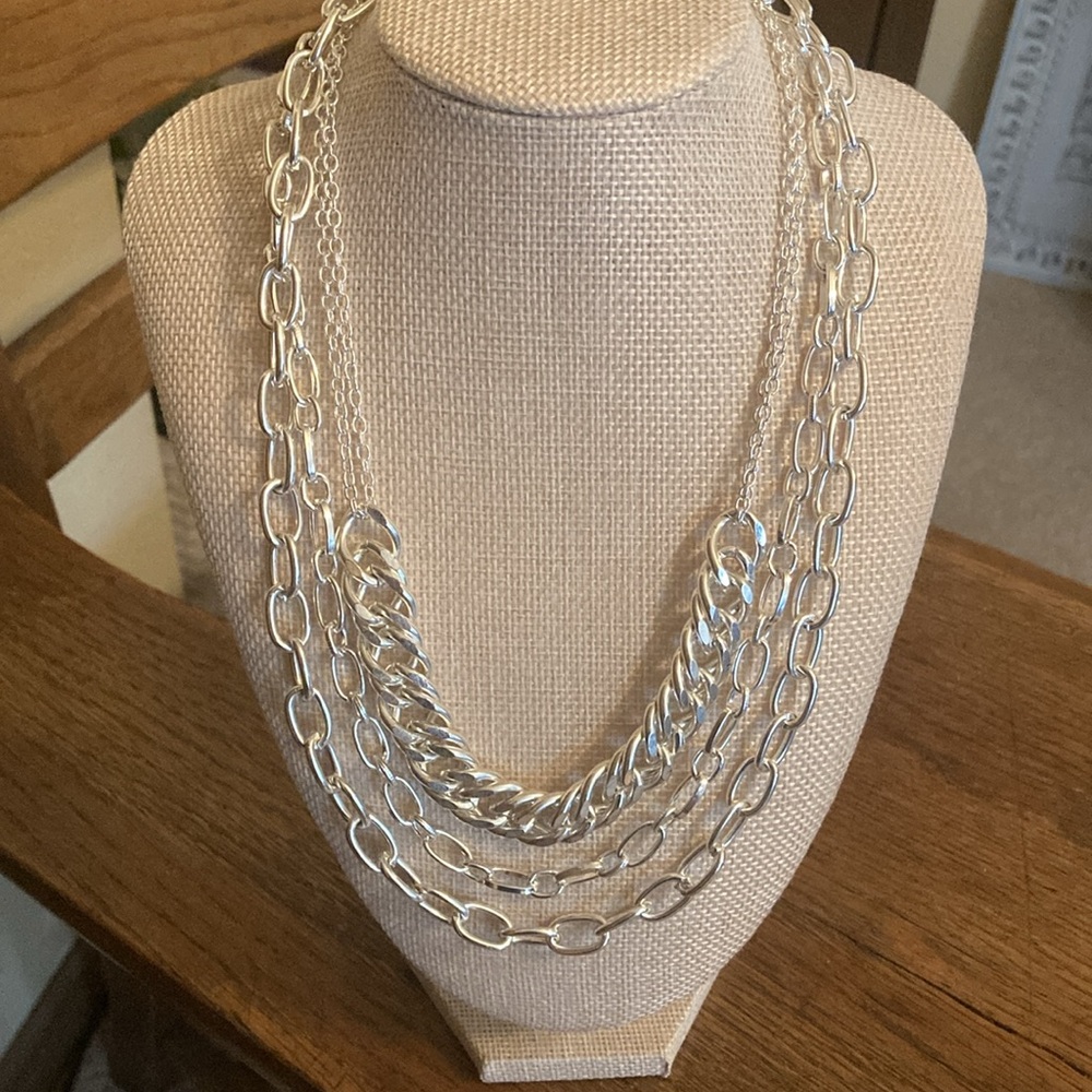 Triple Strand Silver Tone Chunky Link Necklace NWOT